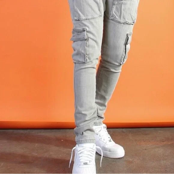 Light gray denim pocket jeans sz various - Picture 3 of 4